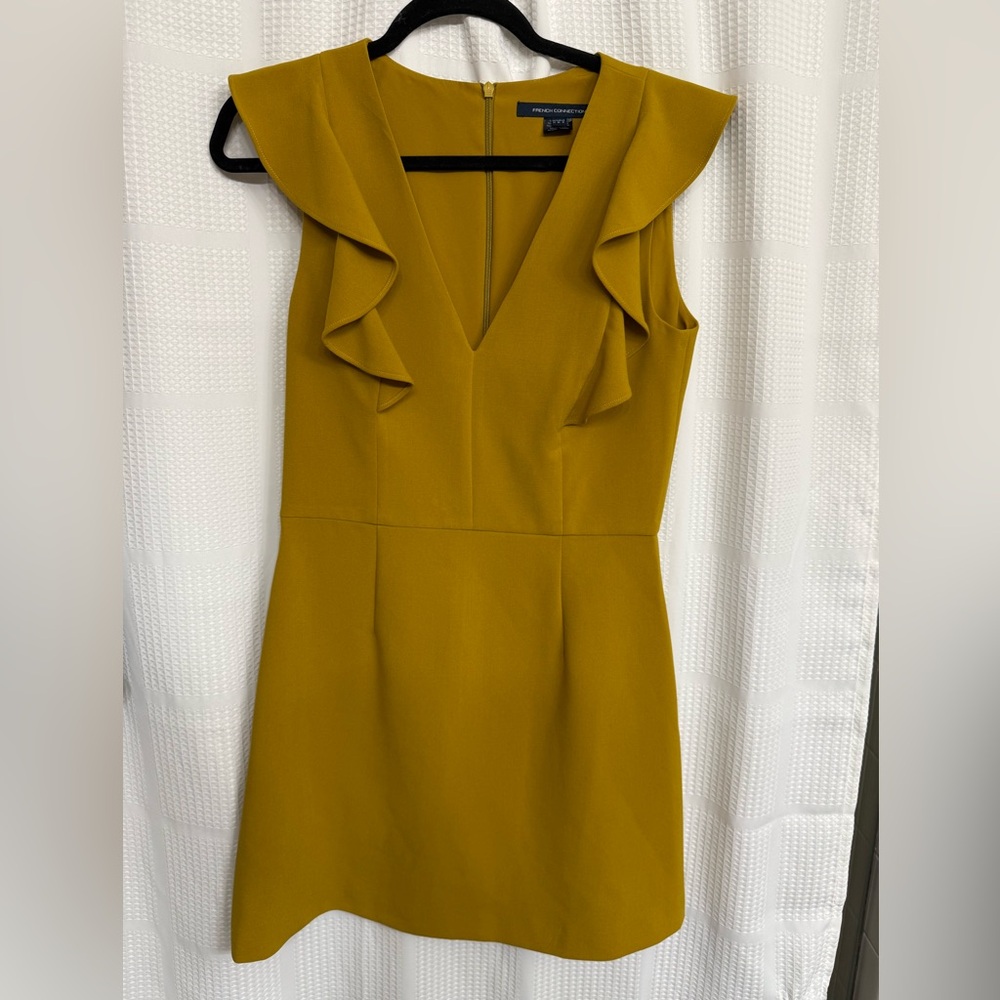 French Connection Mustard Ruffle Mini Dress